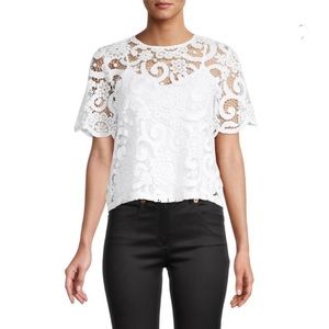 NWT Nanette Nanette Lepore white lace tie back Short Sleeve top fully lined M